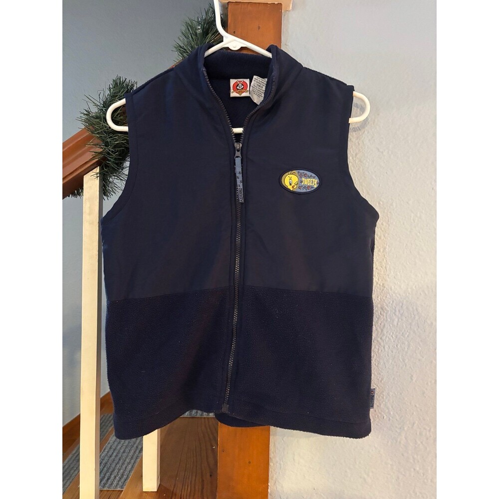 Looney tunes tweety bird vintage blue fleece blend full zip vest small